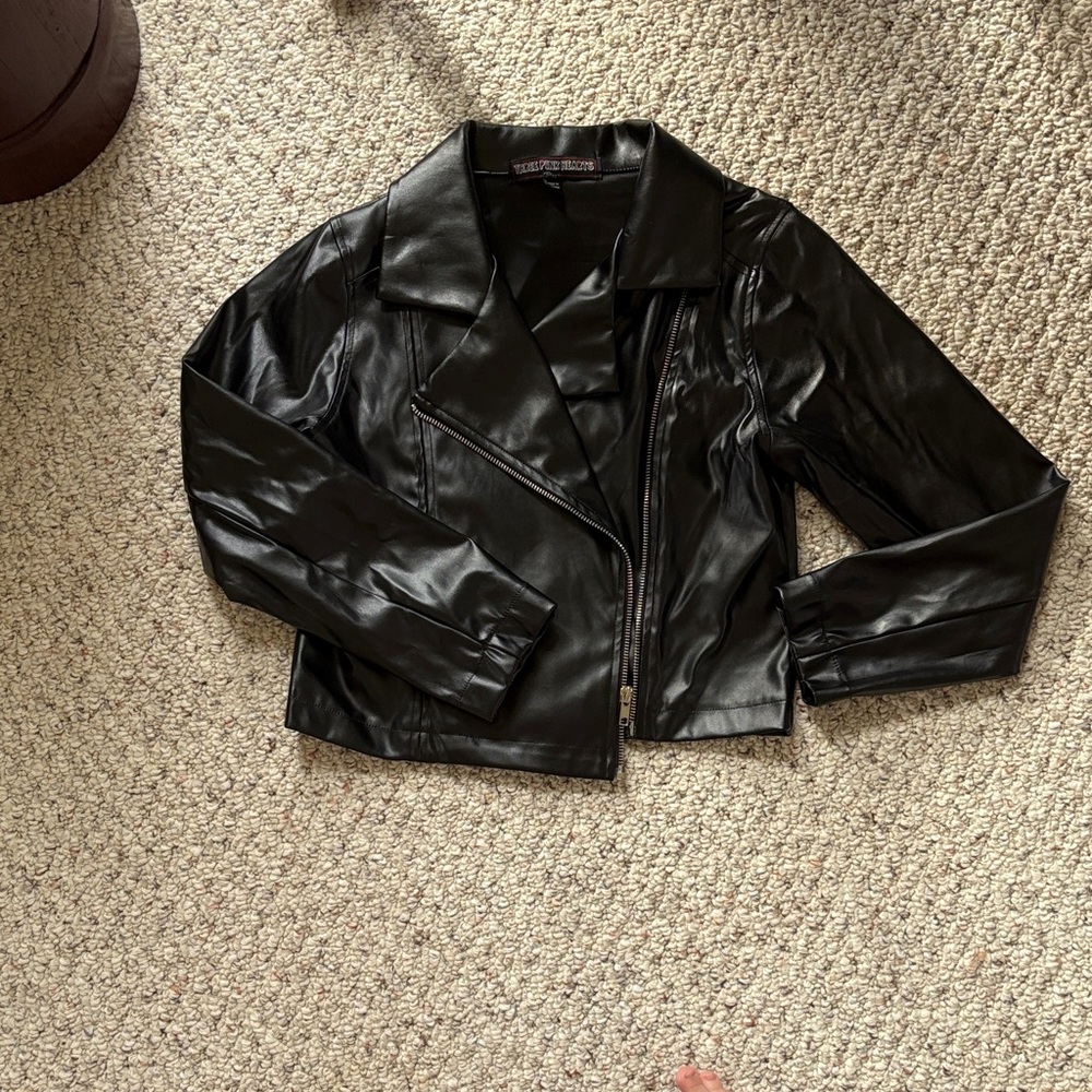 Three Hearts Shiny Black Leather Jacket